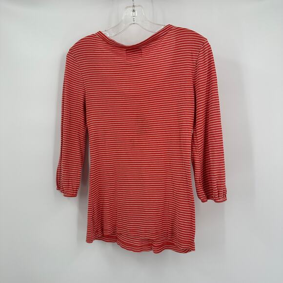 Old Navy Womens M Y2K Top Orange White‎ Striped Scoop Neck Stretch Retro - Picture 2 of 7
